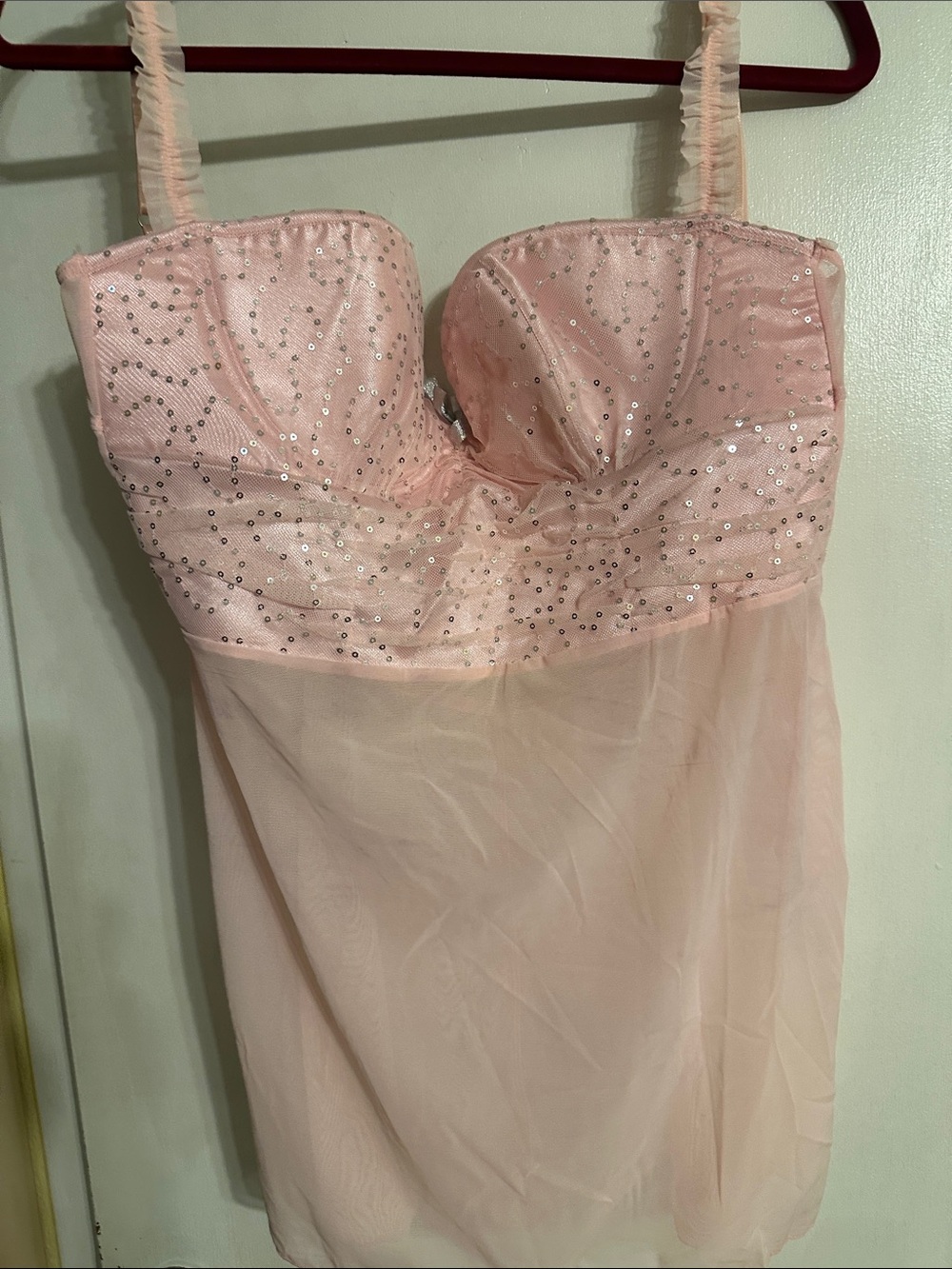 Frederick’s Sheer Pink Sequin Bustier Chemise - Women Intimates - Picture 2 of 3